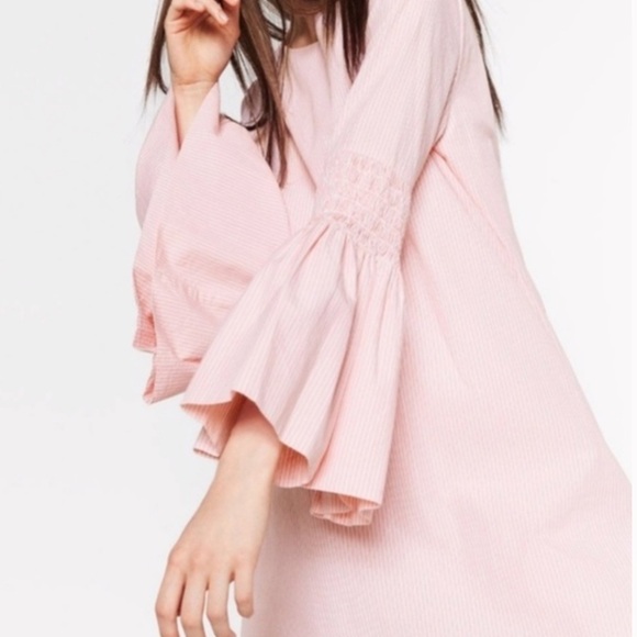 Zara bell sleeve mini dress medium pink stripe - Picture 2 of 6